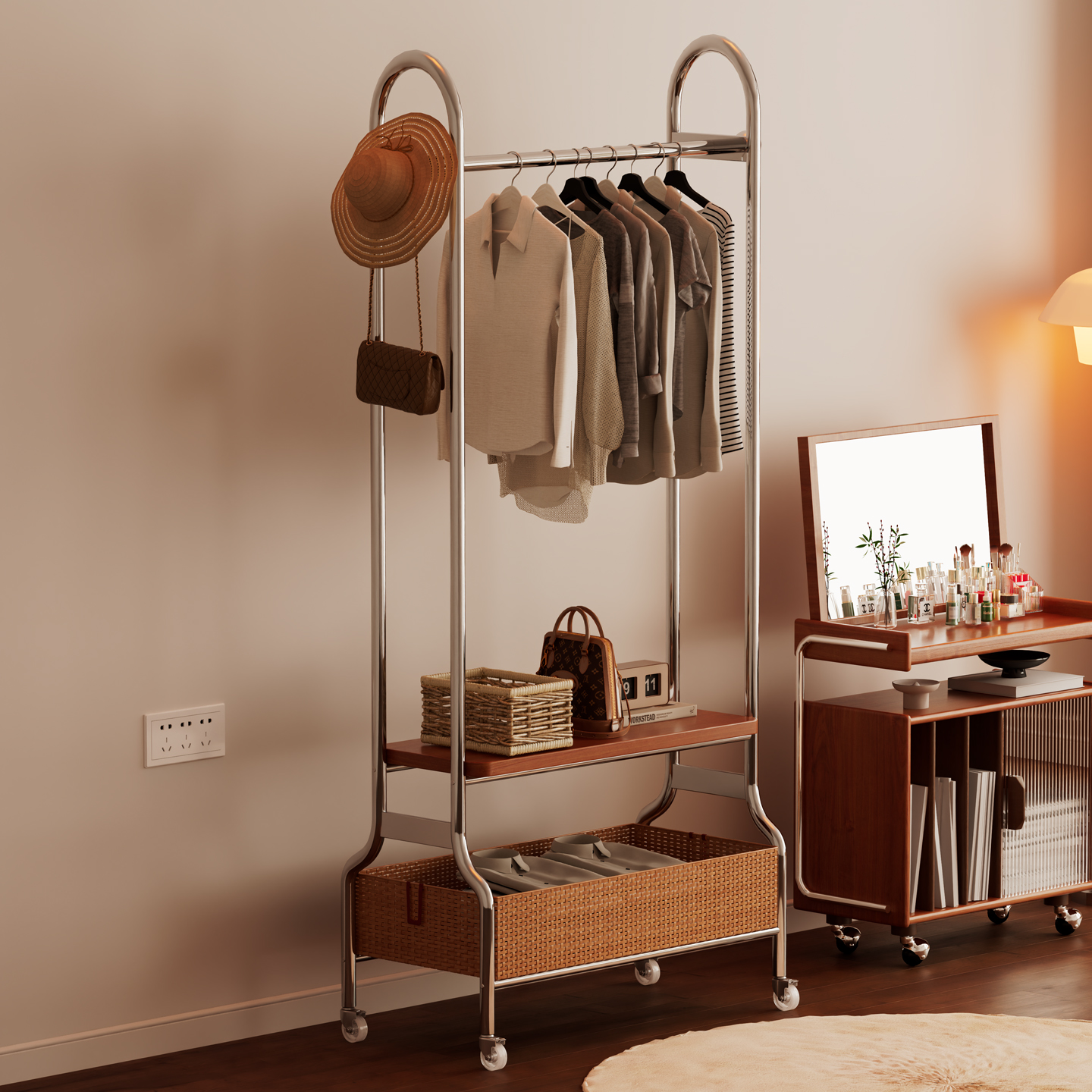 可移动衣帽架多功能收纳