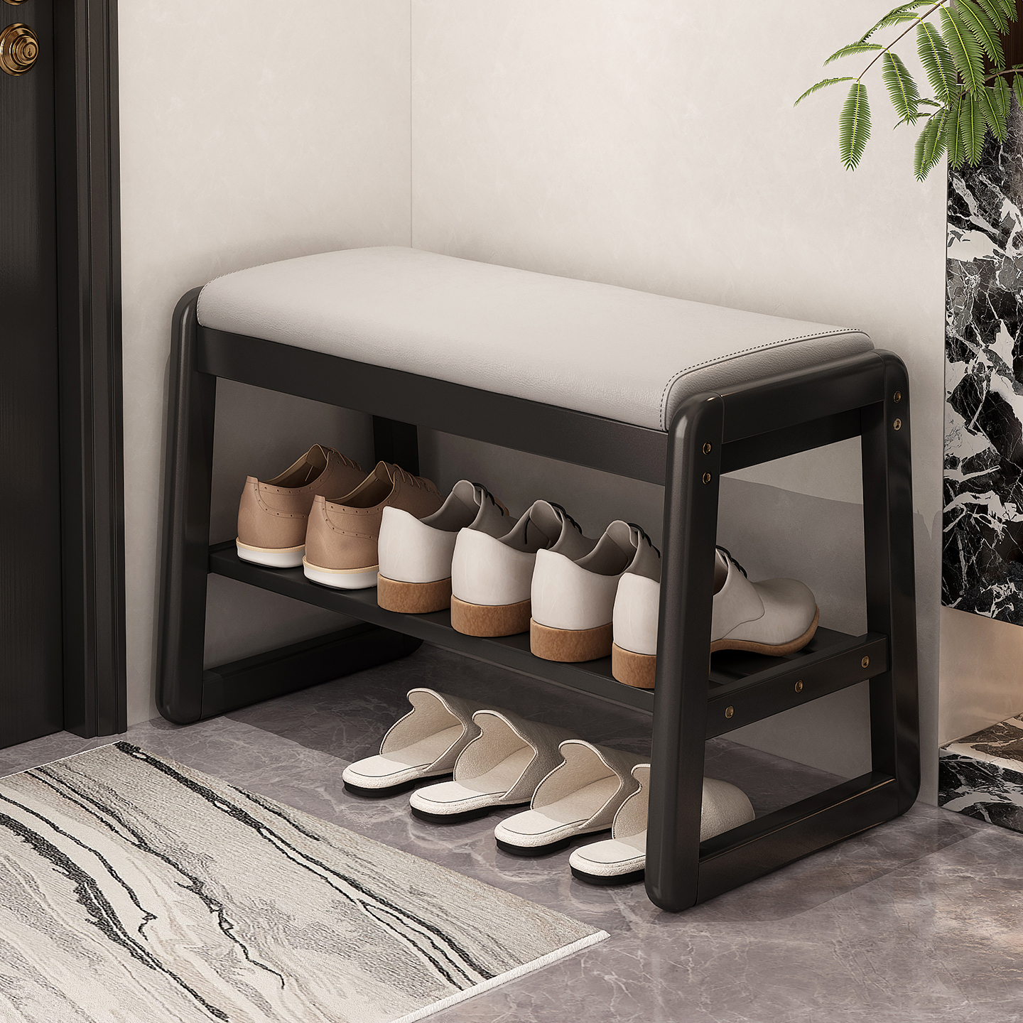 实木储物换鞋凳鞋架，一凳多用