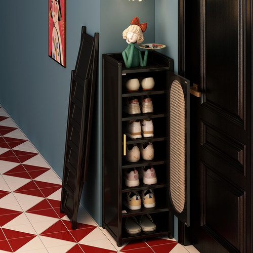 折叠免安装小窄藤编鞋柜