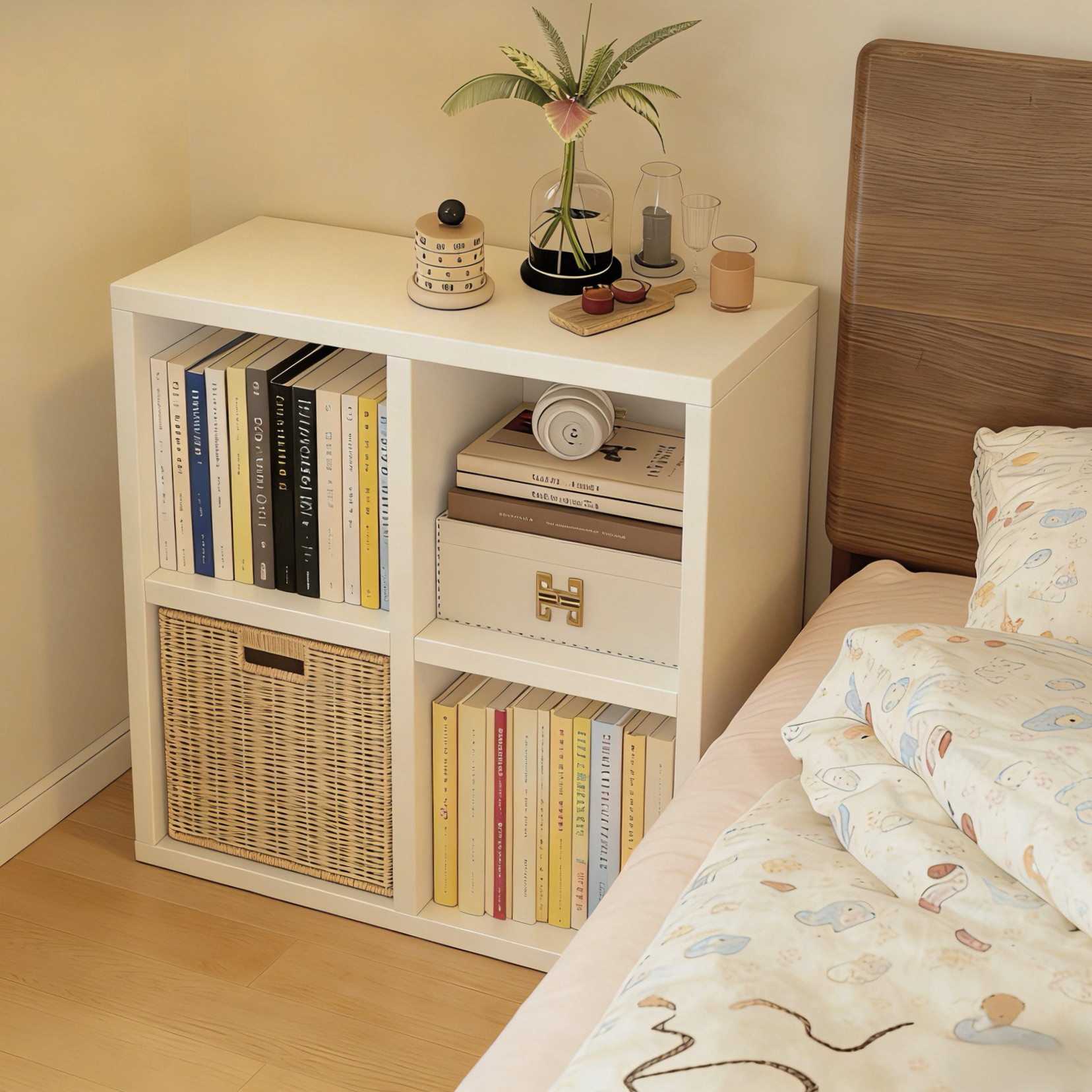 格子书柜储物柜一体卧室床头小型收纳柜家用落地靠墙儿童钢制书架