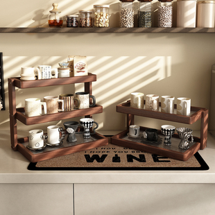 实木杯架台面杯子放置架多层茶水玻璃咖啡杯收纳厨房餐边柜置物架