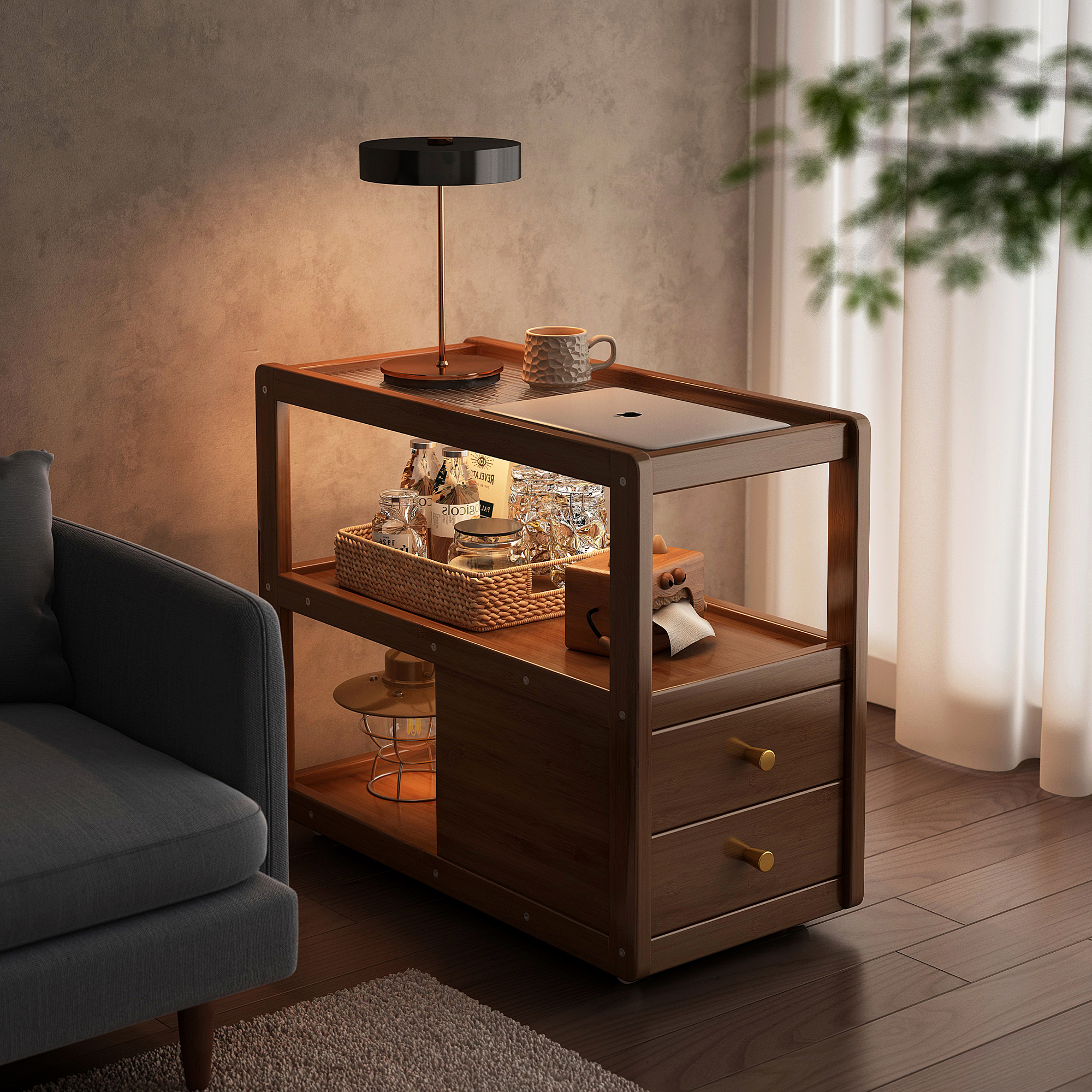 【中式复古风移动茶几】