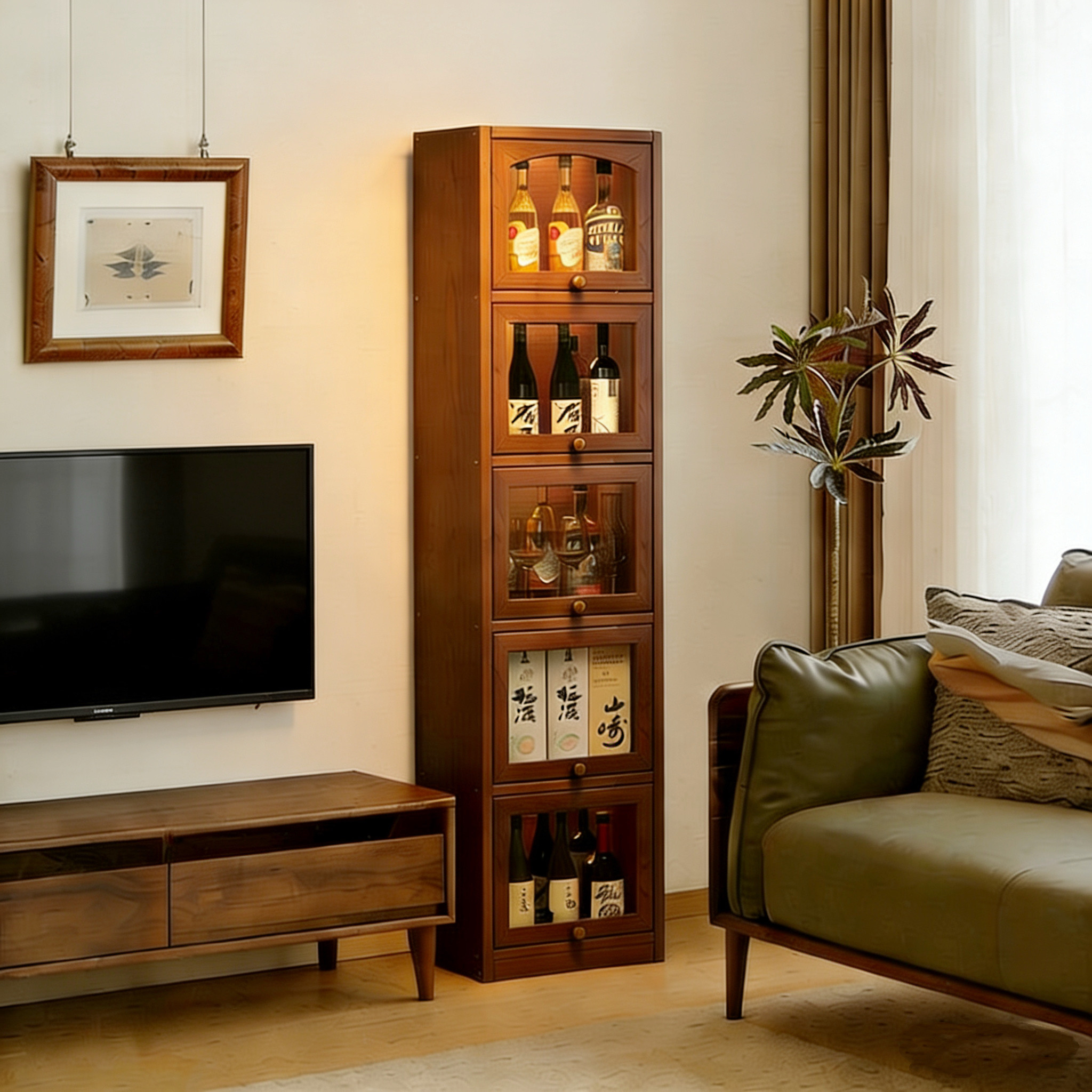 实木酒柜客厅一体靠墙白酒红酒展示柜家用小型带门防尘收纳储物柜