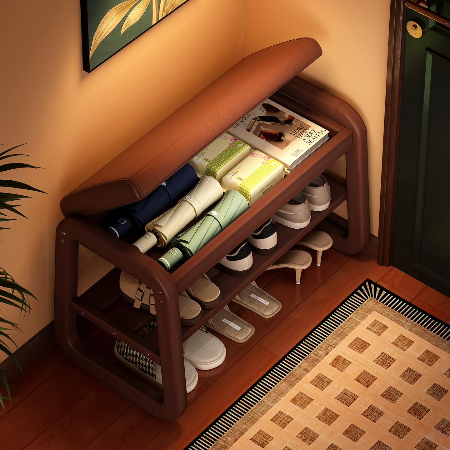 实木换鞋凳门口家用极窄可坐鞋柜入户穿鞋凳进门凳软包储物长条凳