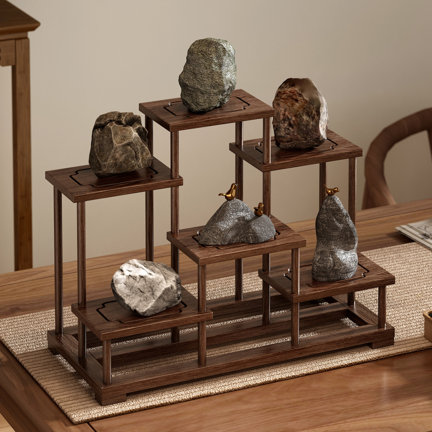桌面博古架实木新中式小型创意奇石摆放架茶杯茶叶置物架茶室摆件,住宅家具,多宝格/博古架,淘宝优惠券,粉丝福利购,淘宝优惠卷