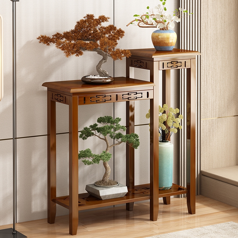 多层置物新中式木仿古雕花花架