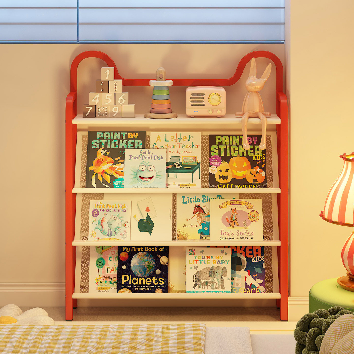 儿童书架落地置物架卧室床头多层宝宝绘本架钢制不占空间简易书柜