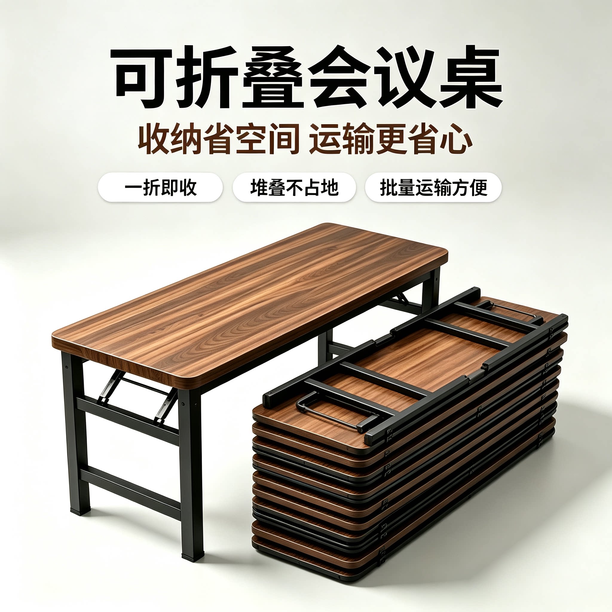可折叠长方形桌承重强稳定性好图片
