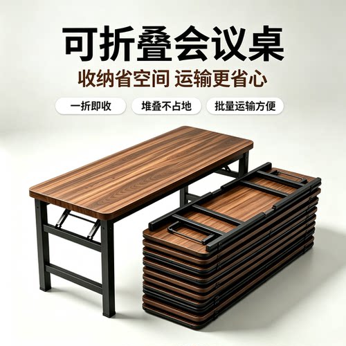 可折叠长方形桌承重强稳定性好