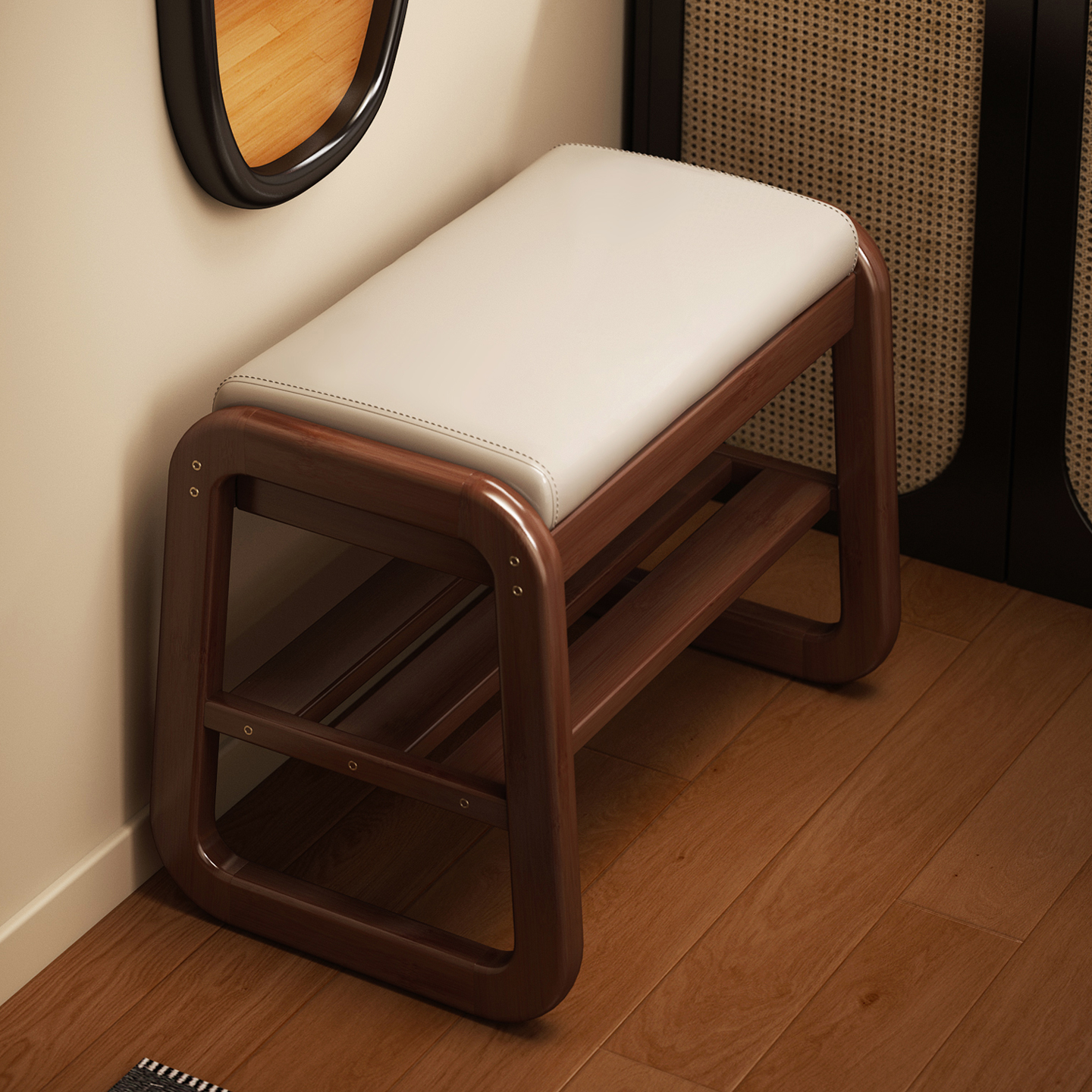 全实木储物换鞋凳鞋架，一凳多用