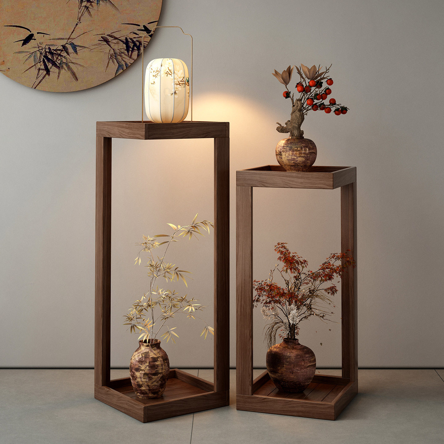 中式花架客厅落地式装饰展示架阳台实木多层花盆置物架植物摆放架