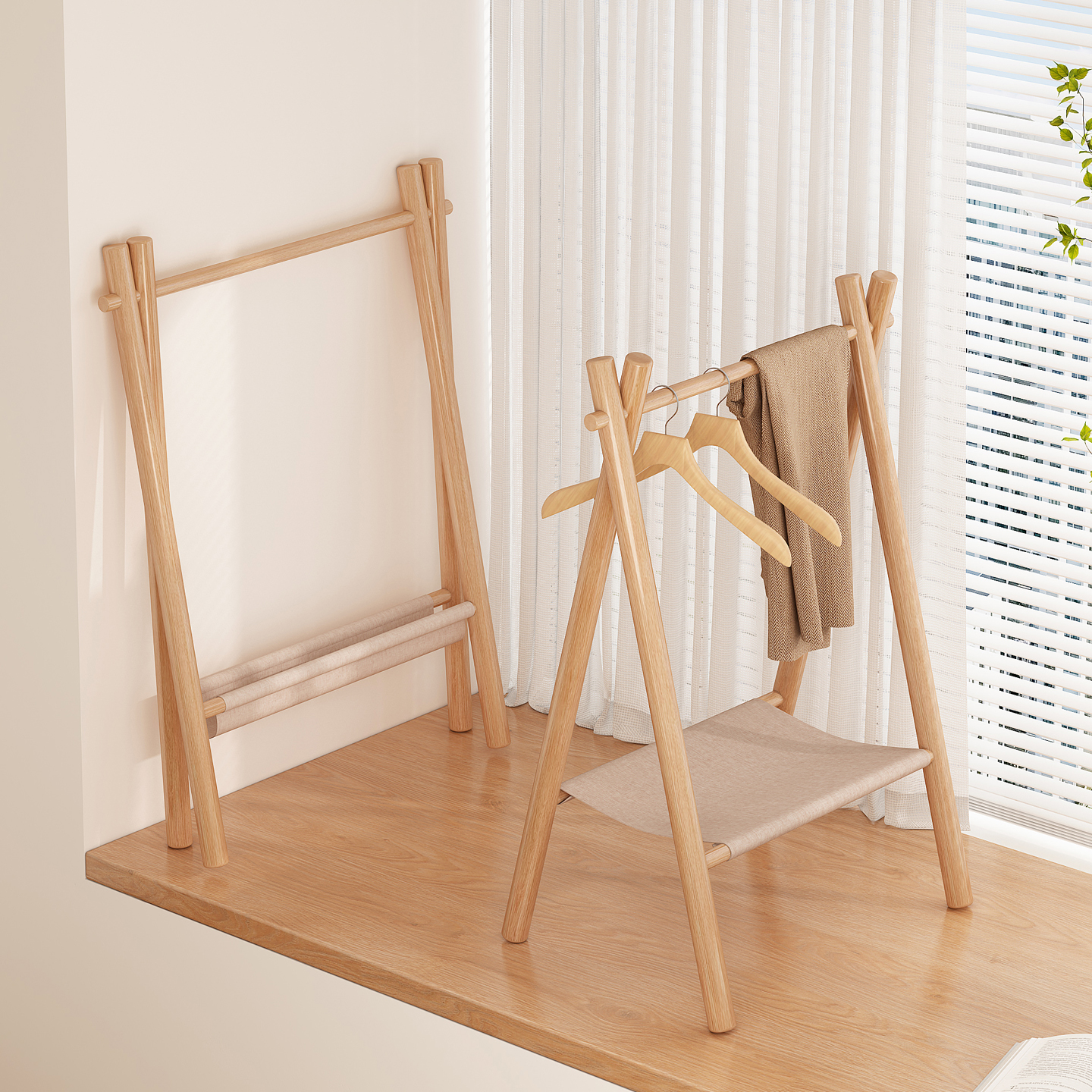 实木无漆挂衣架大人小孩通用