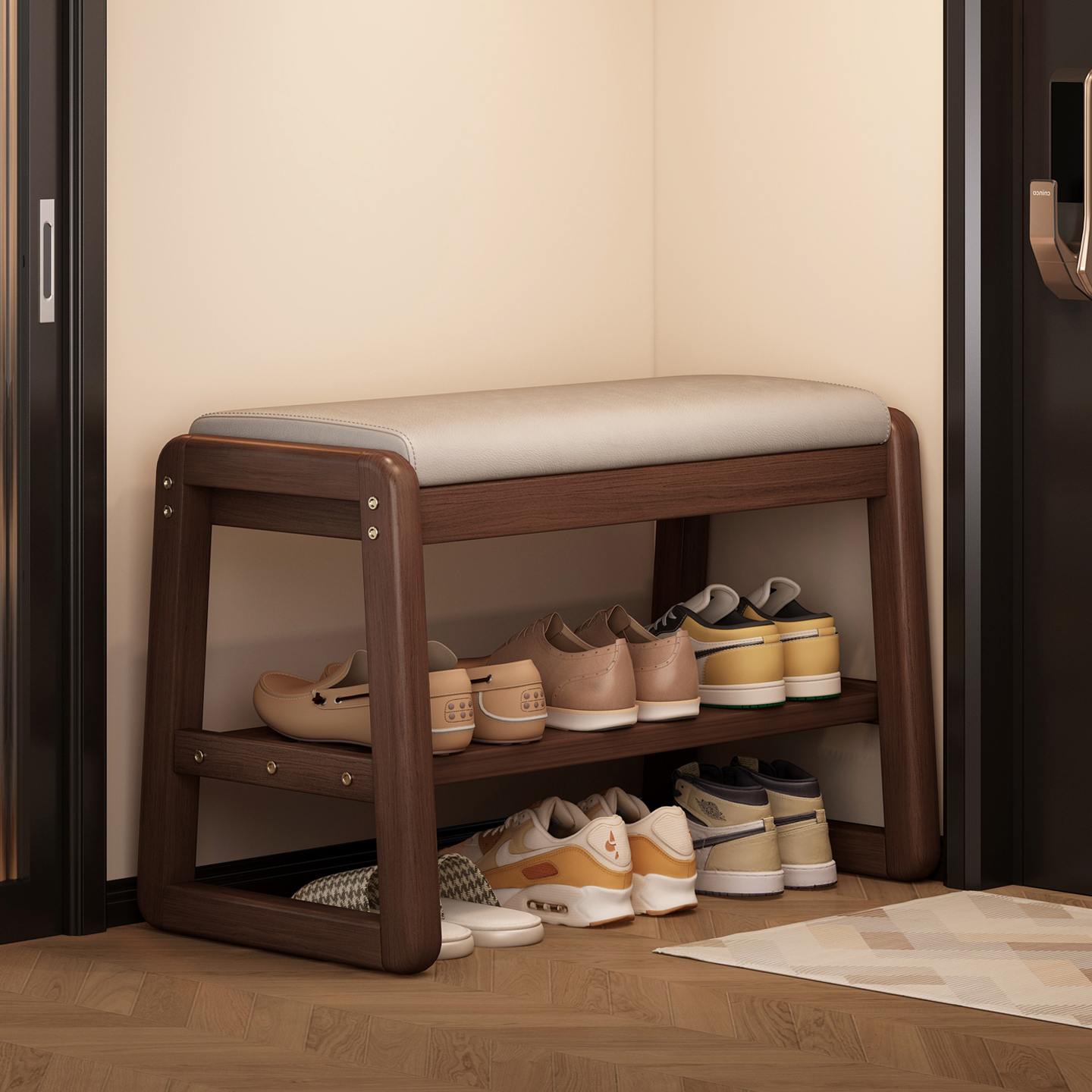 换鞋凳门口家用实木小尺寸入户玄关鞋柜坐凳一体穿鞋凳试衣间凳子