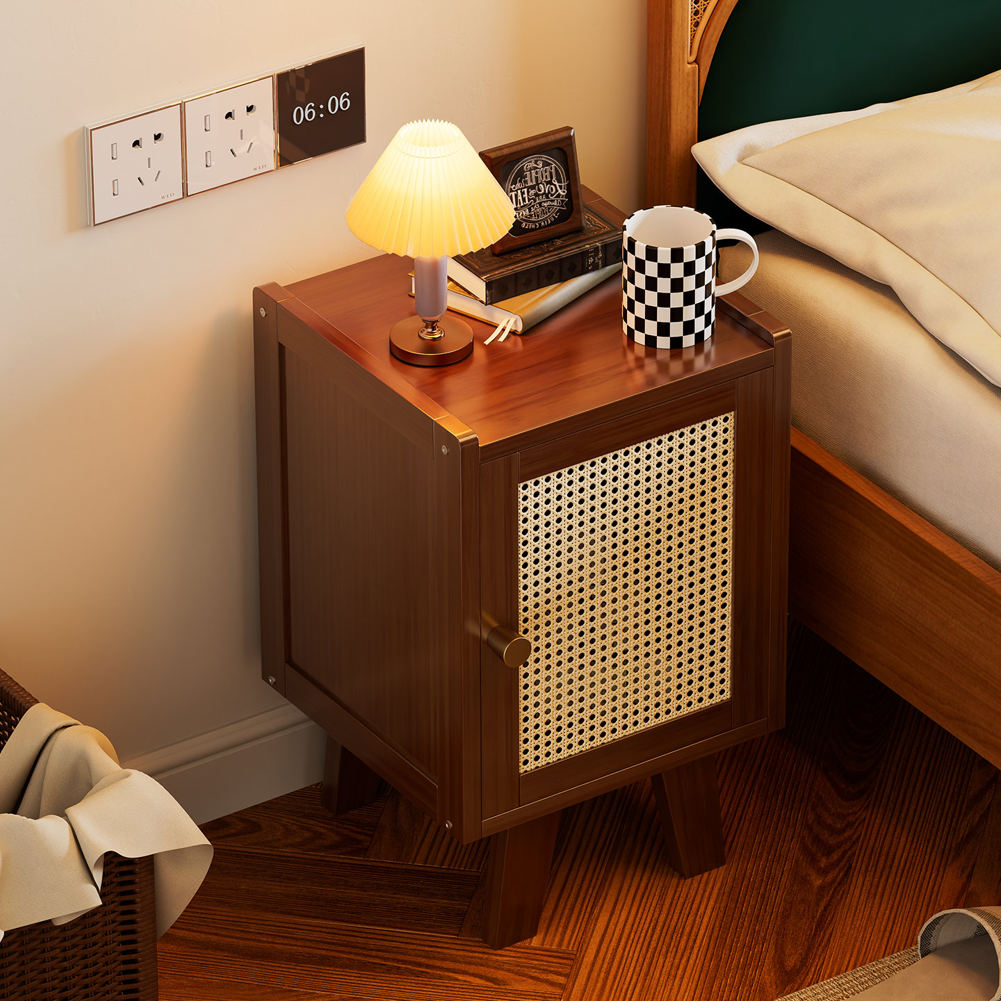 中古风夹缝小型楠竹床头柜环保