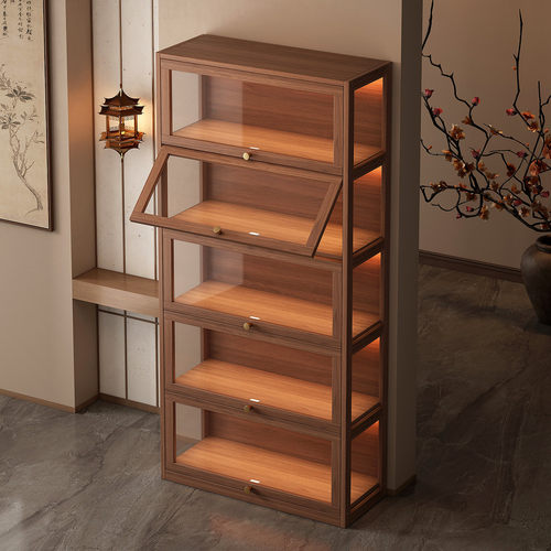 姿竹实木茶柜防尘博古架