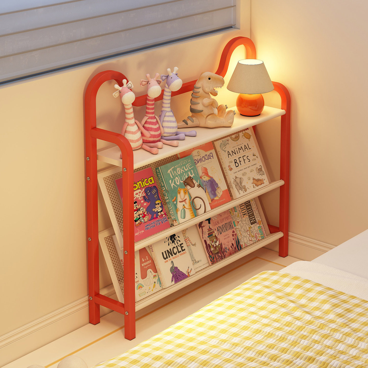 儿童书架落地置物架卧室床头钢制绘本架超薄简易小型书柜2026新款