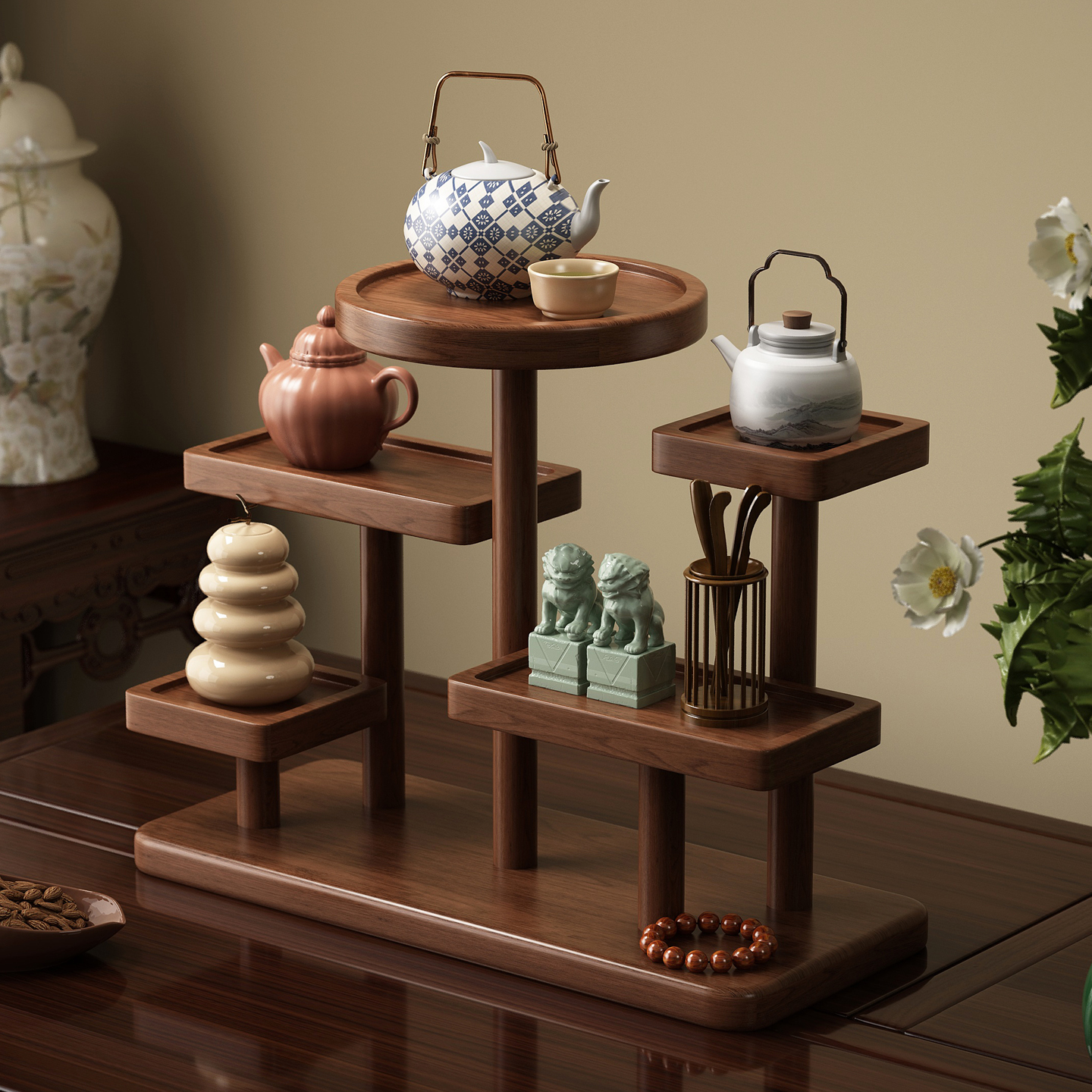 姿竹桌面博古架实木多功能收纳