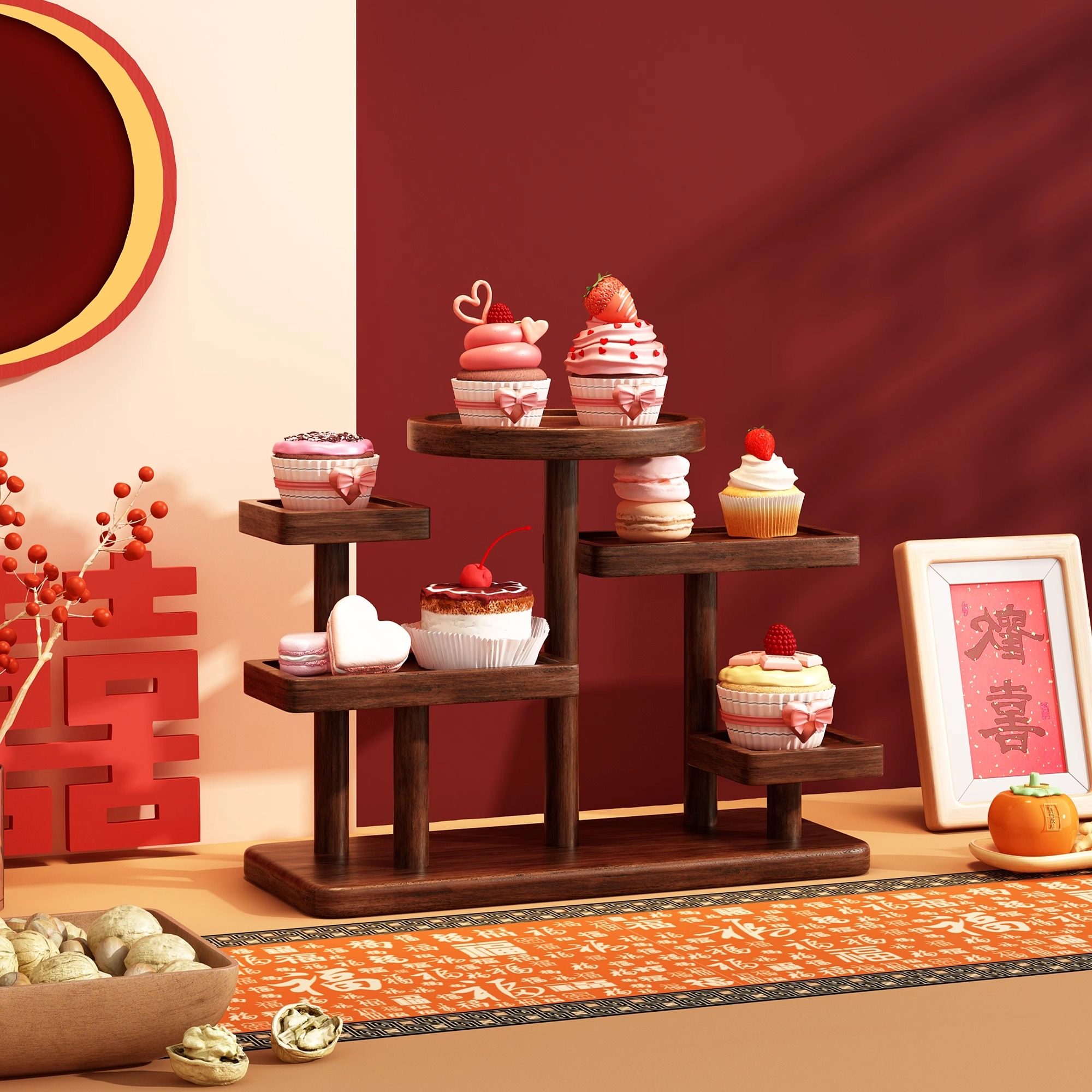 整装发货打开即用环保甜品展示架