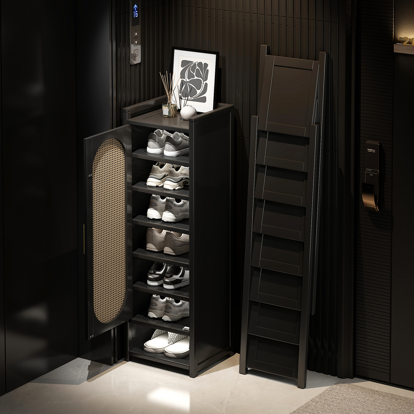 无需安装打开即用带门防尘鞋架