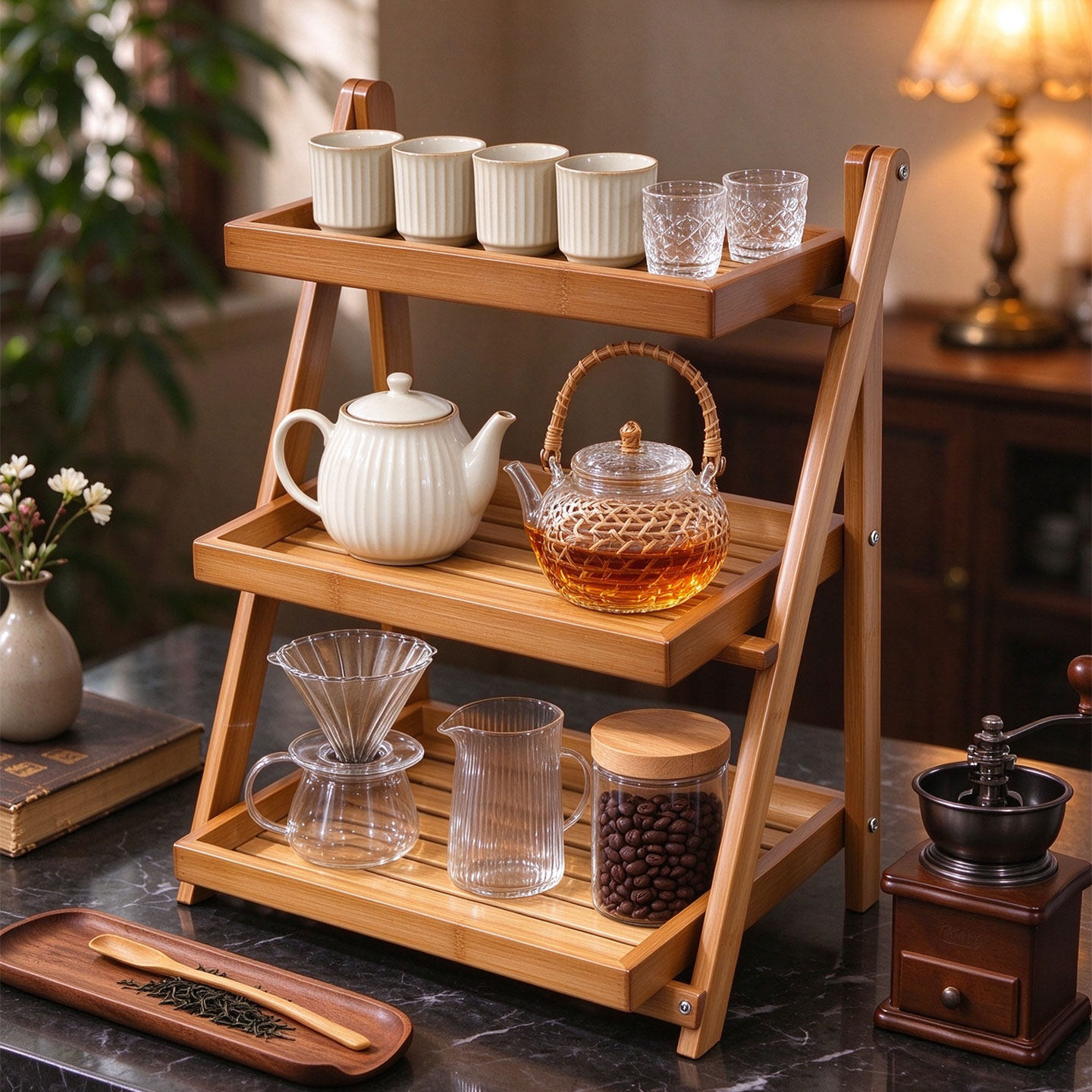 杯架桌面茶杯置物架茶桌小型博古架中古风水杯马克杯收纳展示架子