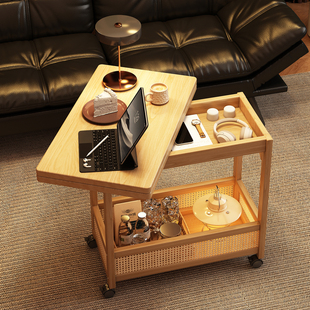 实木边几可移动茶几折叠桌一体小户型家用小推车置物架沙发小桌子