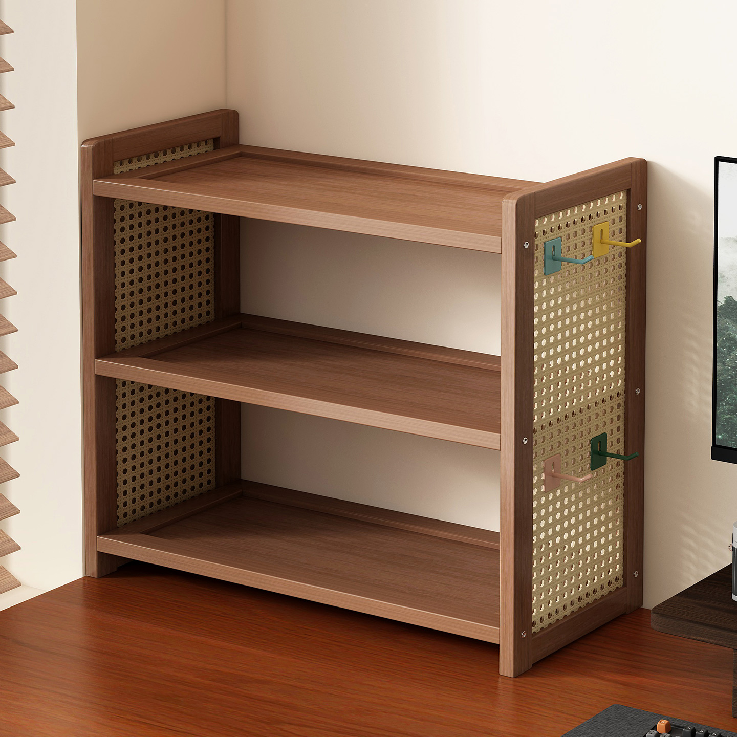 桌面置物架带洞洞板收纳整理架