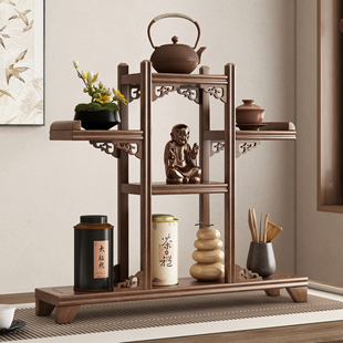桌面博古架小型实木茶杯收纳架茶桌置物架多宝阁茶具茶叶茶壶摆放