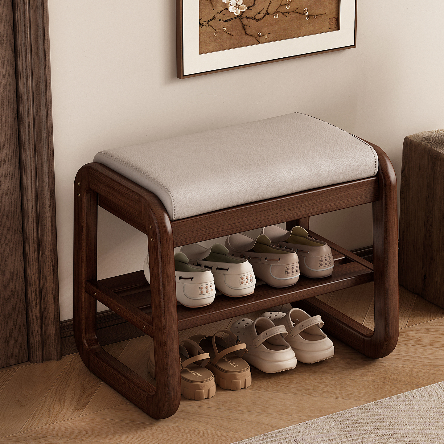 【隐藏暗格储物】实木收纳换鞋凳