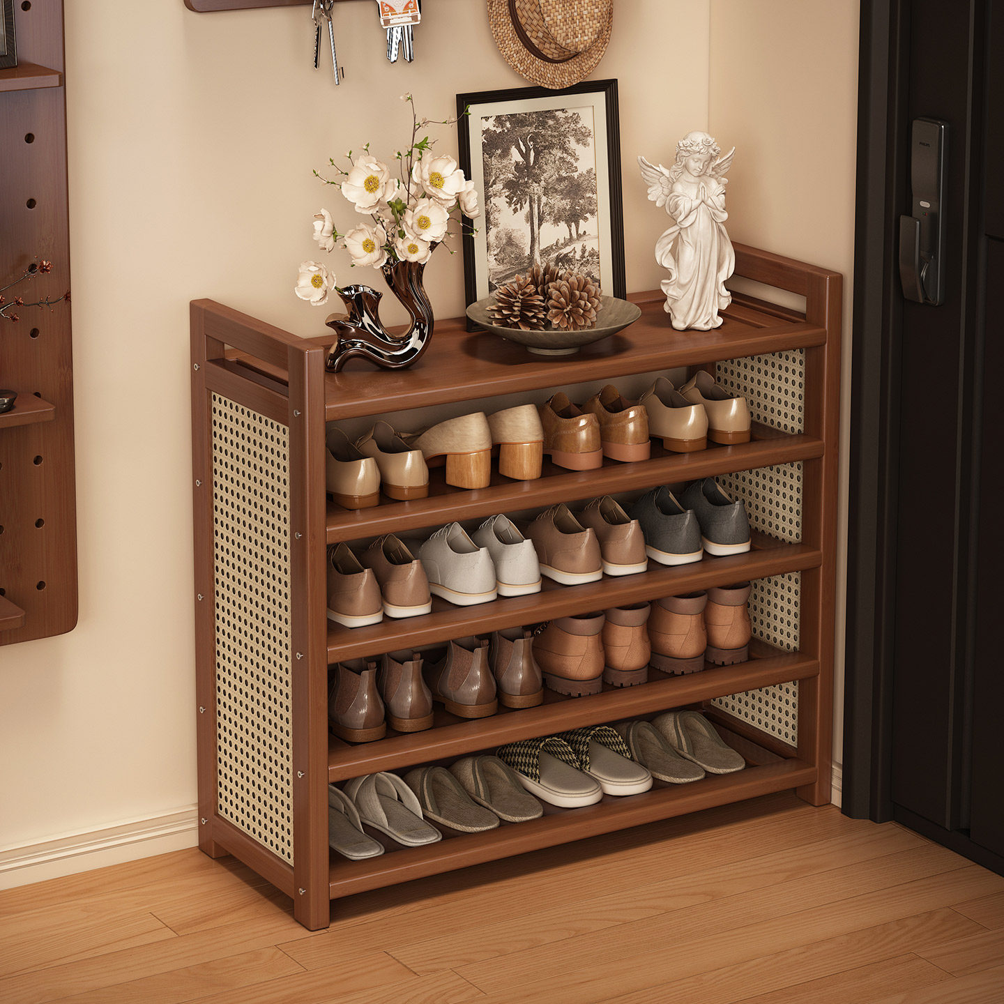 鞋架子家用门口多层入户门楠竹简易鞋柜中古风鞋子收纳架出租房用,住宅家具,鞋架,淘宝优惠券,粉丝福利购,淘宝优惠卷
