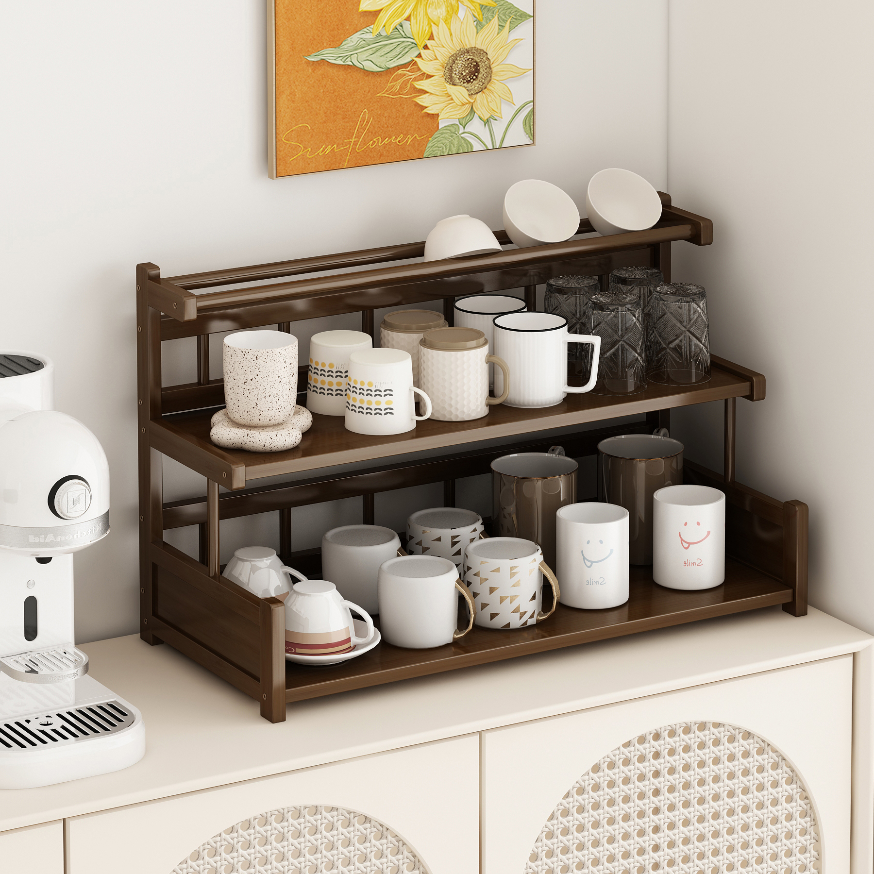 博古架实木中式桌面茶杯收纳置物架沥水碗碟架多层台面茶叶摆放架