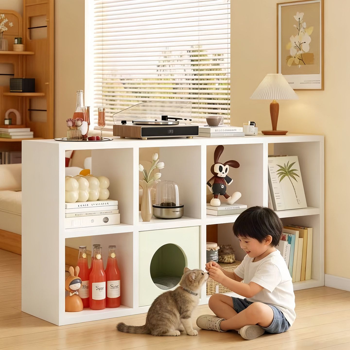 格子柜客厅沙发旁书柜储物柜自由组合矮柜子展示柜隔断书架置物架