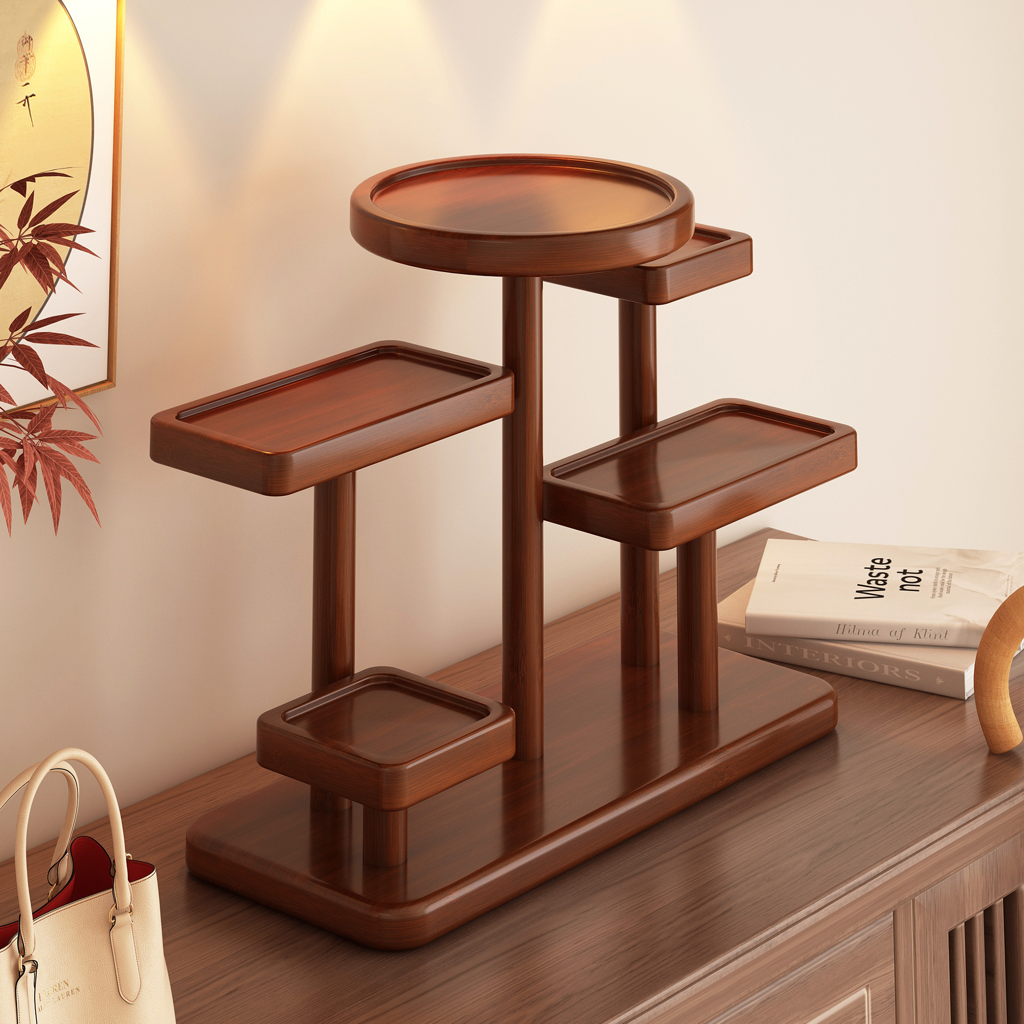 实木多功能玄关置物架