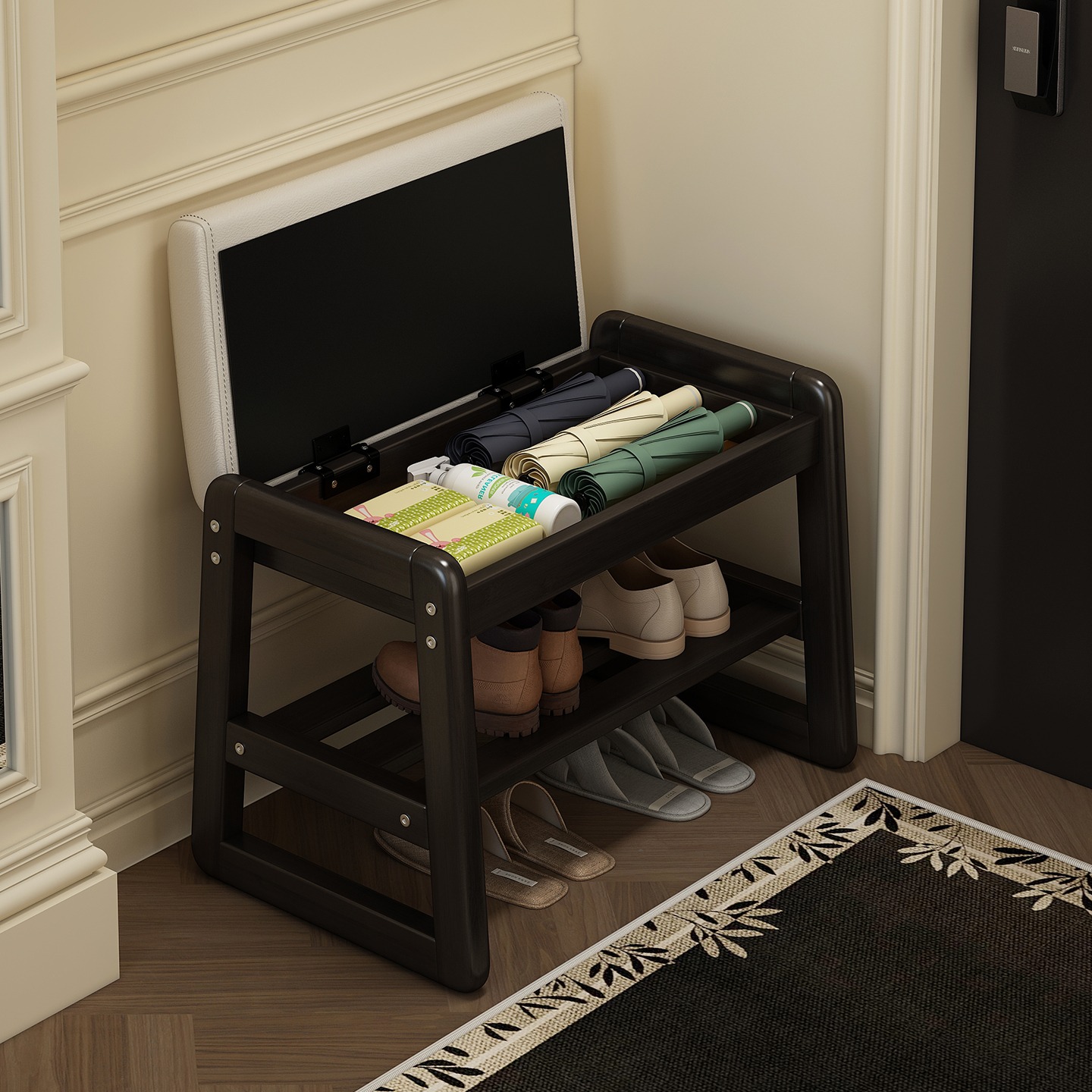 实木储物换鞋凳鞋架，一凳多用
