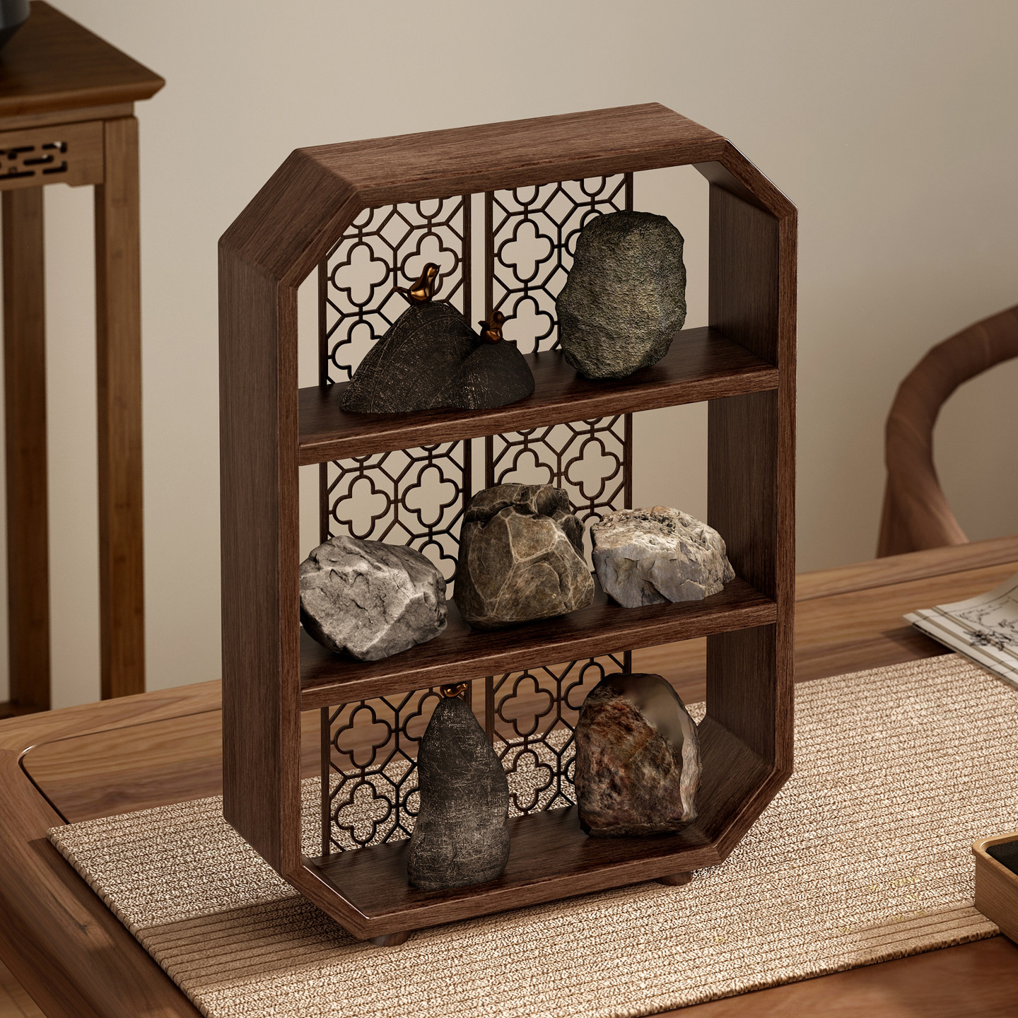 桌面奇石摆放架桌上实木博古架中式茶台摆件置物架茶壶茶杯展示架,住宅家具,多宝格/博古架,淘宝优惠券,粉丝福利购,淘宝优惠卷
