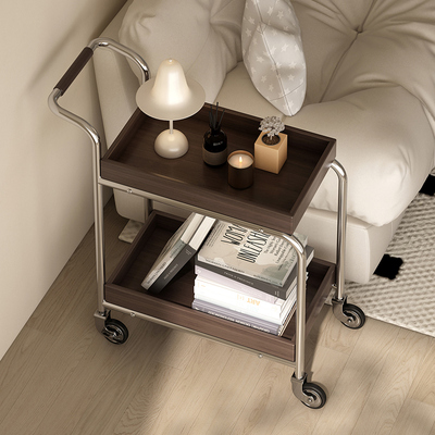 可移动双层边几小推车置物架