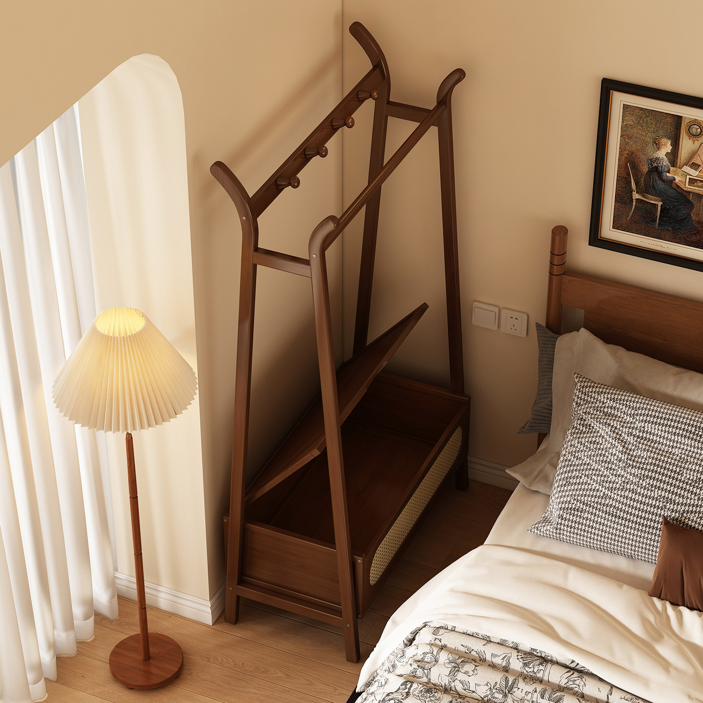 床头柜挂衣架一体家用卧室床边储物收纳柜小户型省空间衣服置物架