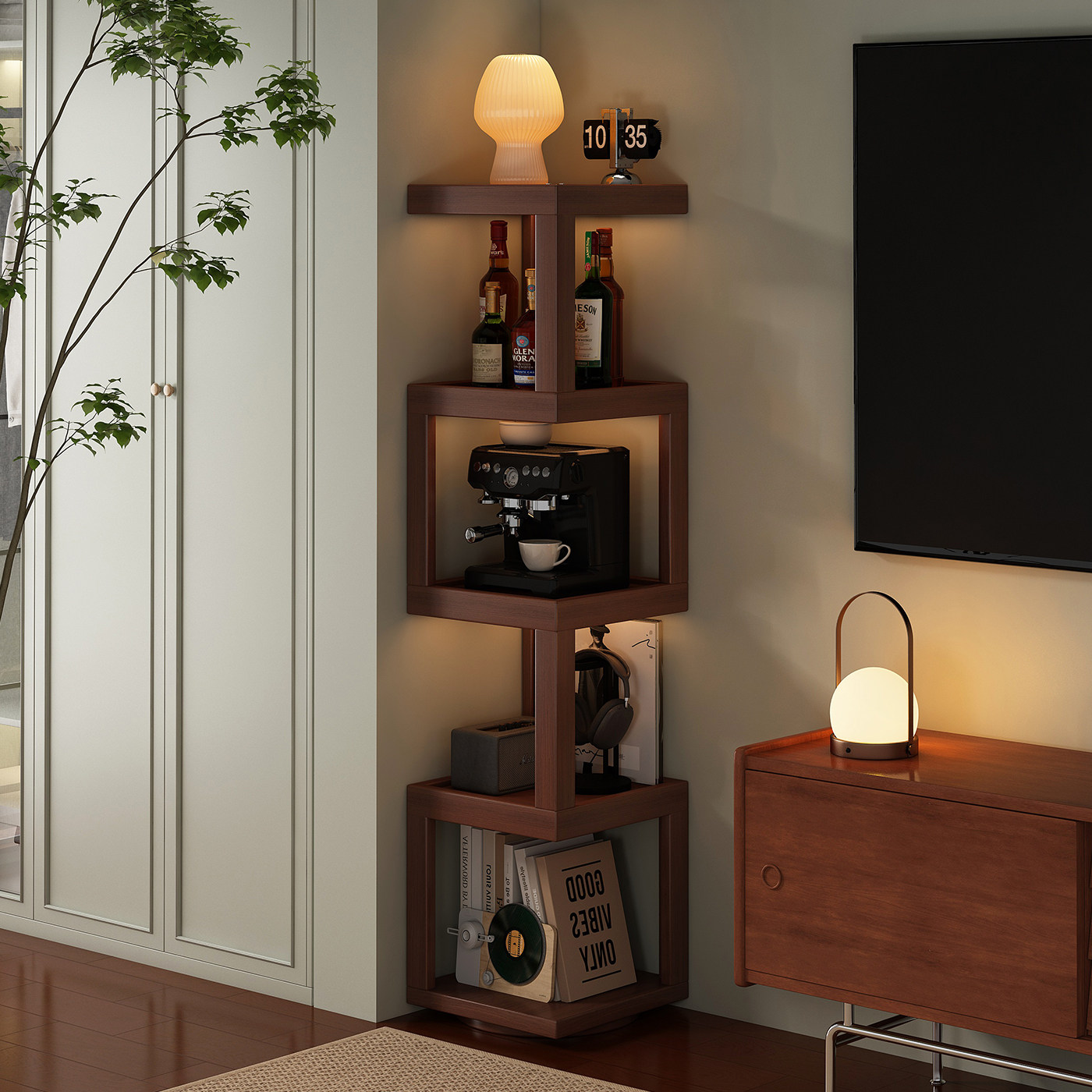 转角置物架客厅墙角90度拐角柜落地旋转书架一体靠墙收纳展示架子,住宅家具,家用陈列柜,淘宝优惠券,粉丝福利购,淘宝优惠卷