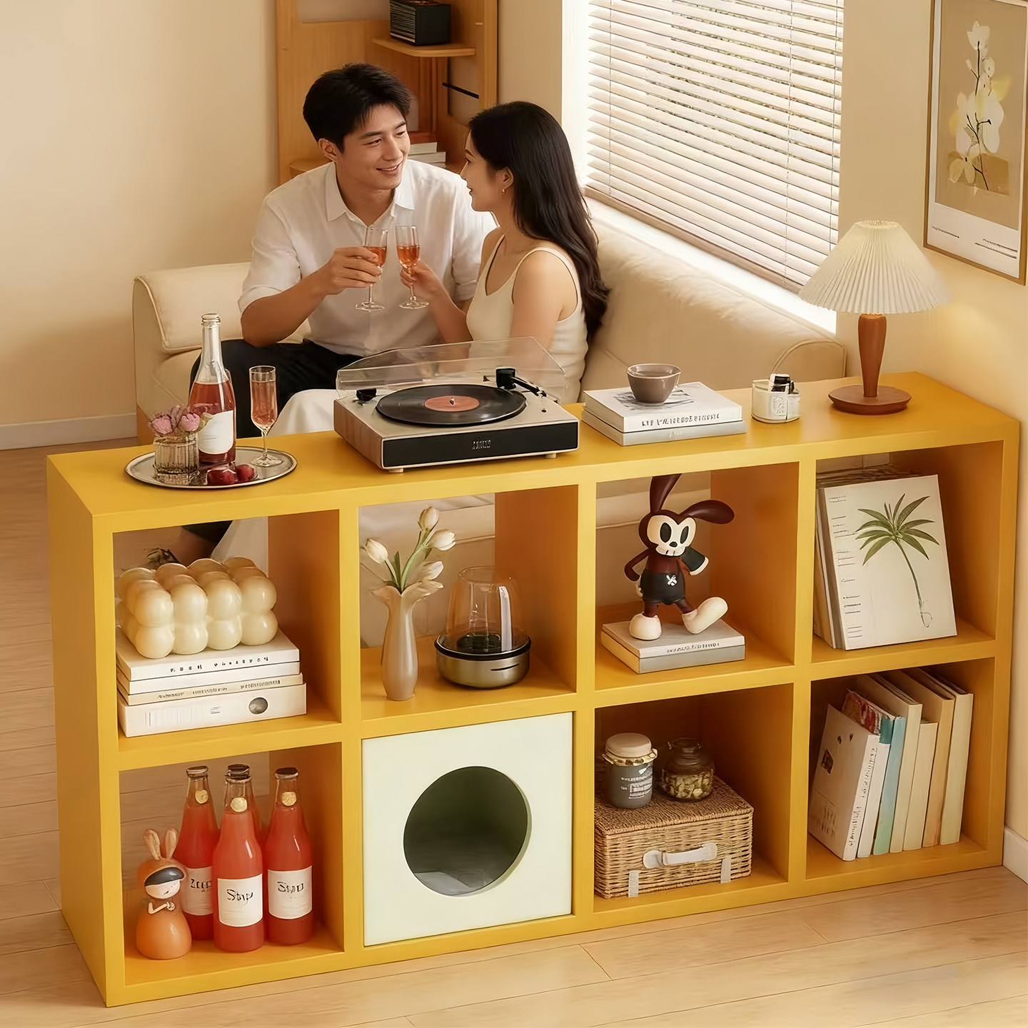 格子柜客厅儿童书架落地置物架阅读区布置绘本玩具收纳书柜储物柜