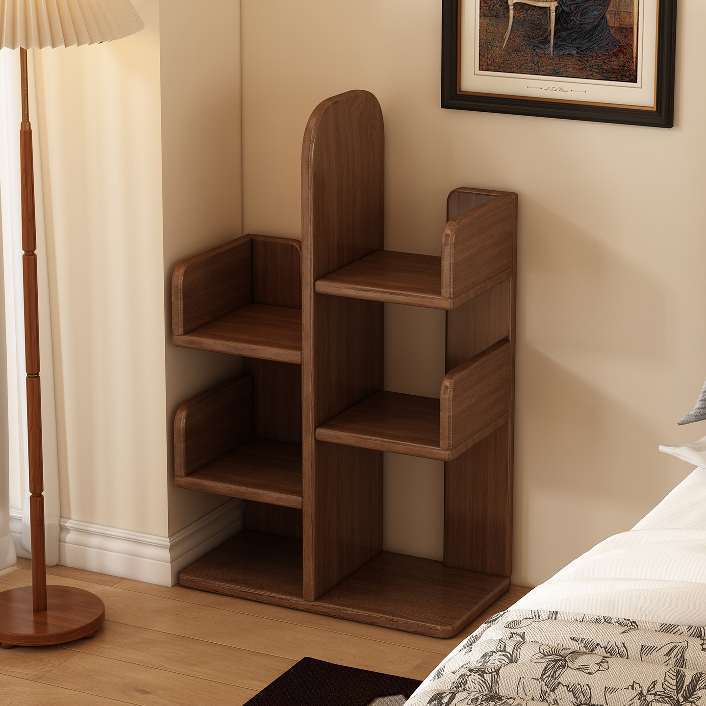 落地置物架靠墙一体实木书架卧室床头客厅飘窗简易书柜创意绘本架