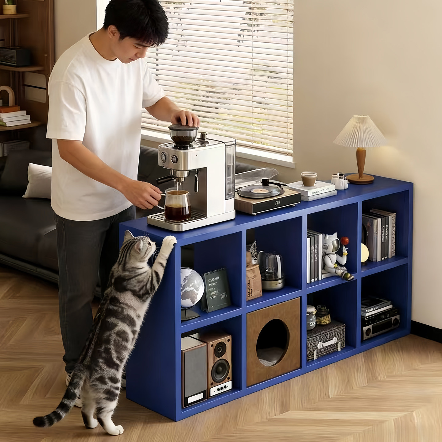 钢制格子柜落地置物架收纳柜书架一体靠墙展示柜自由组合简易柜子