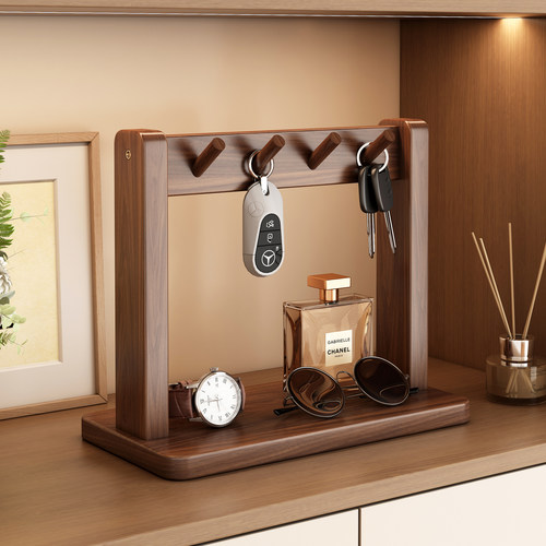 钥匙收纳玄关摆件入户置物架复古挂架桌面实木装饰眼镜手表摆放架