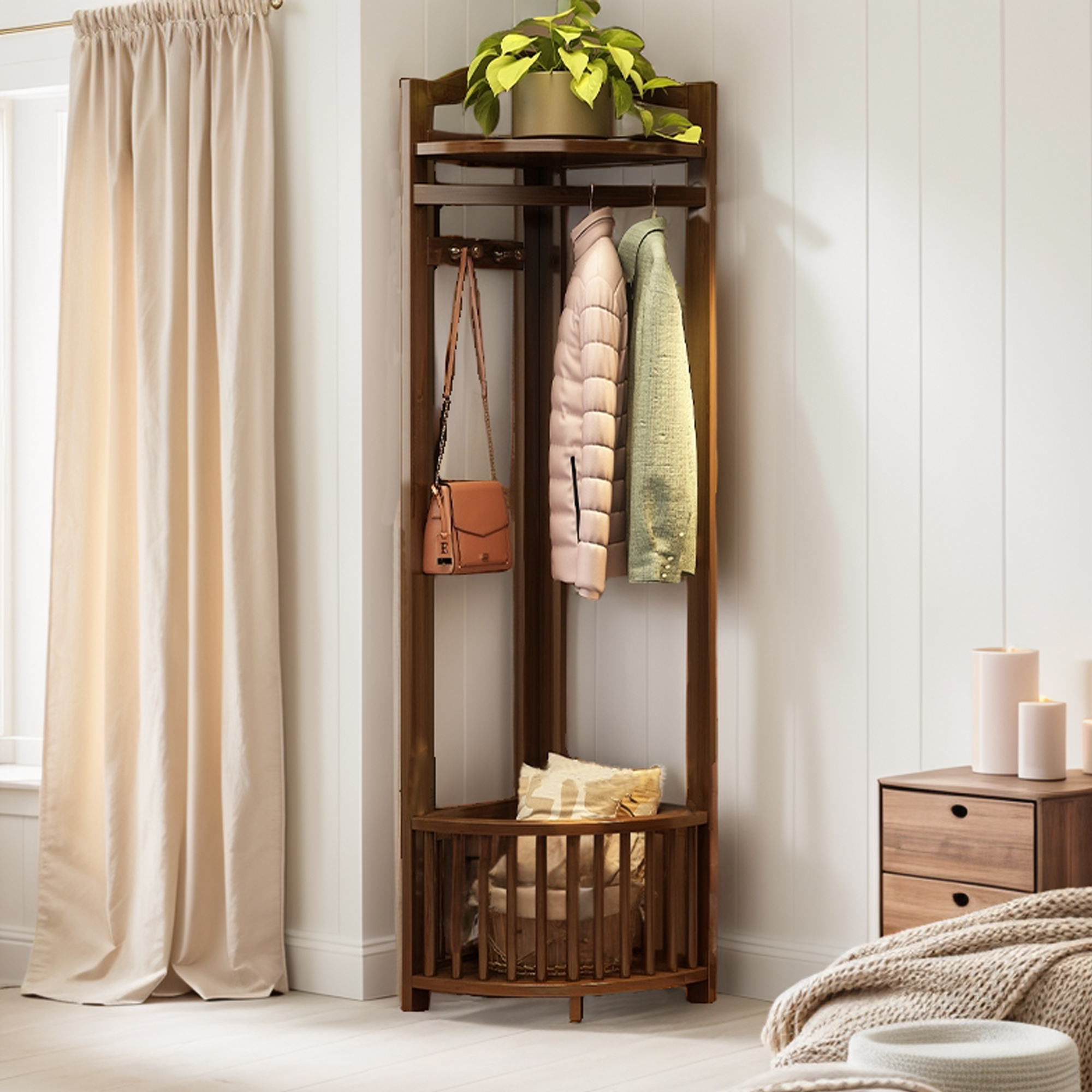 姿竹简易转角家用衣帽架