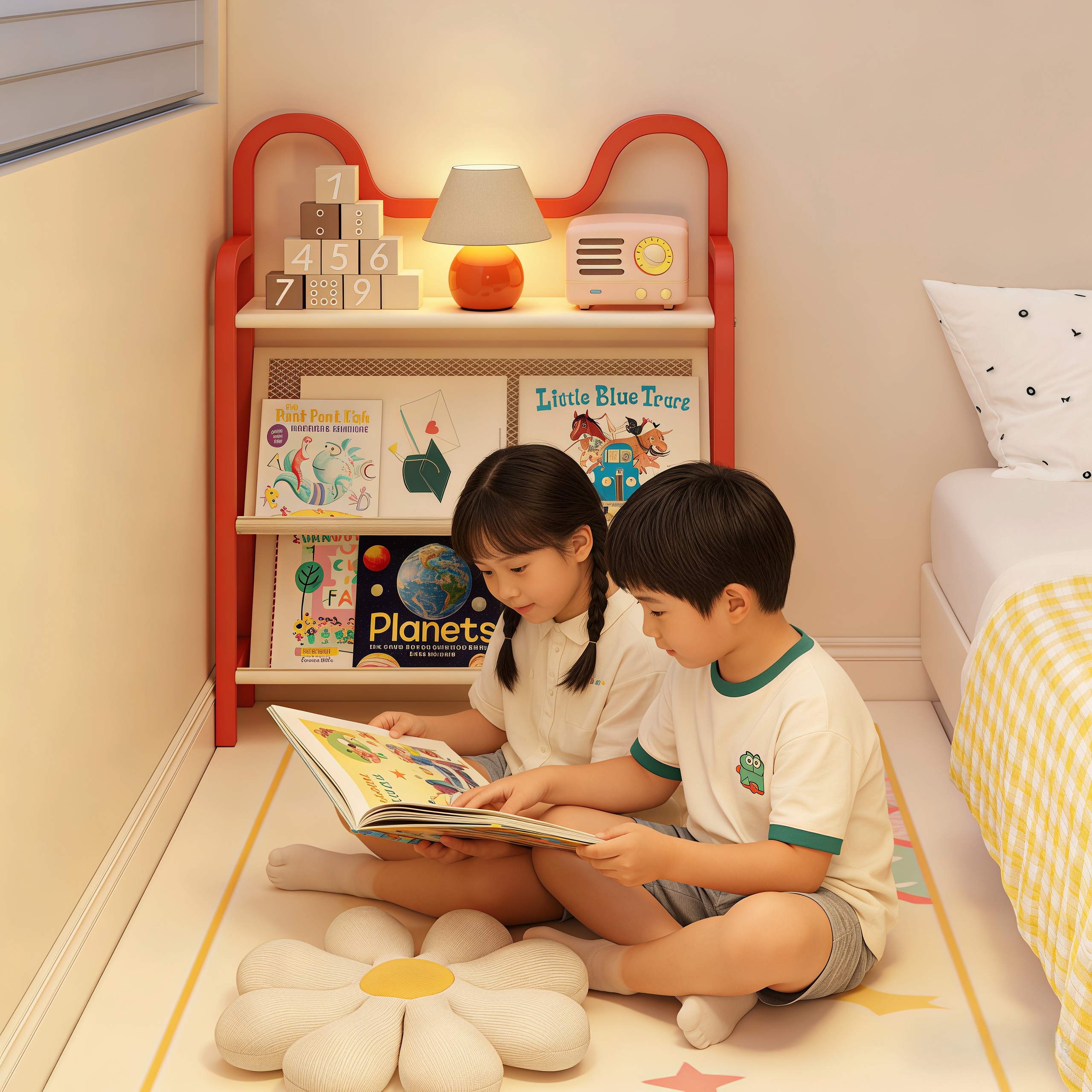 儿童书架落地置物架卧室书柜不占地方床头宝宝绘本收纳架一体靠墙