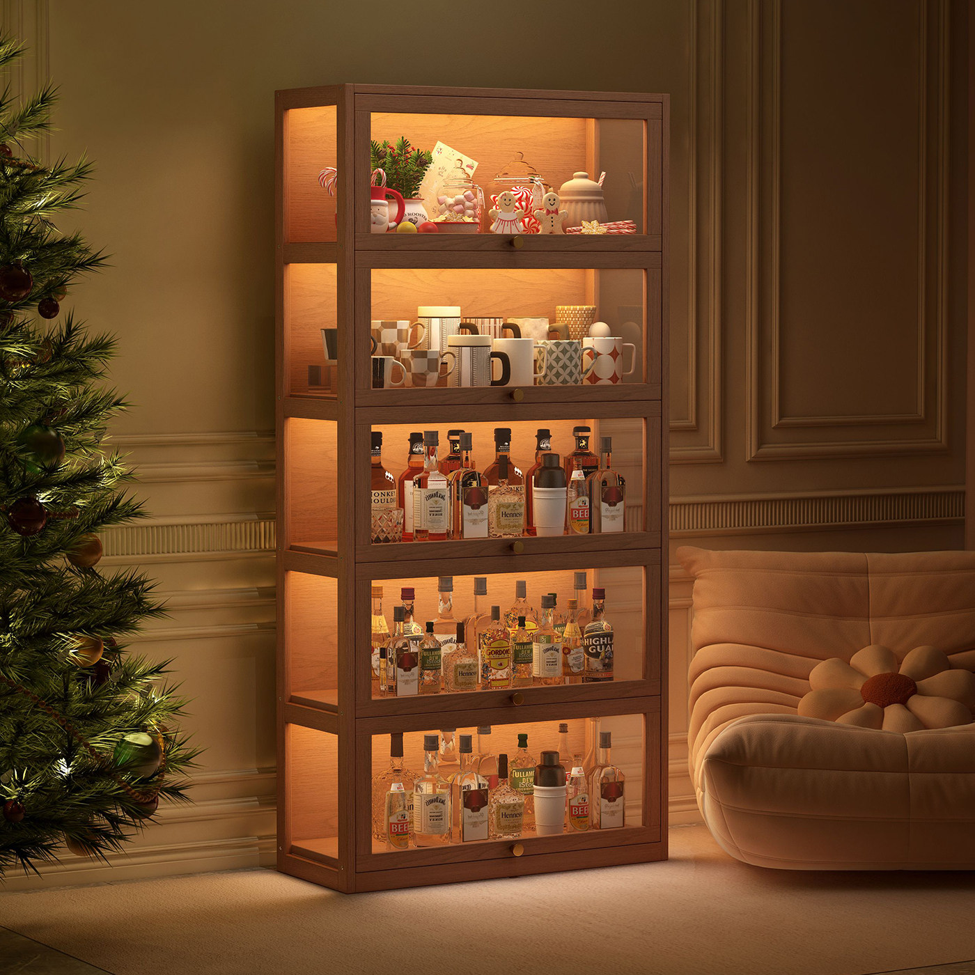 实木展示柜落地酒柜置物架亚克力透明陈列柜客厅杯架摆件收纳柜子,住宅家具,家用陈列柜,淘宝优惠券,粉丝福利购,淘宝优惠卷