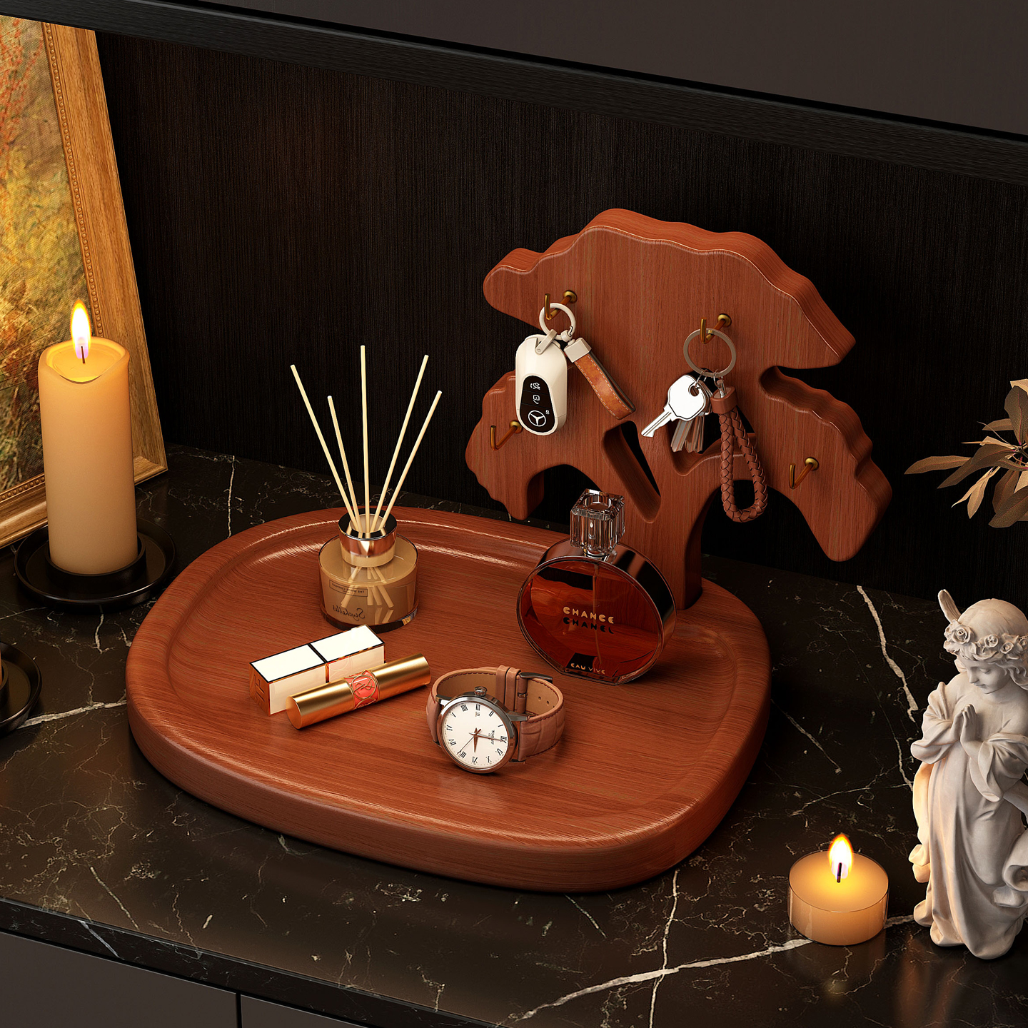 银杏创意钥匙收纳架【实木材质】