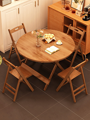 折叠餐桌圆形吃饭桌子客厅家用圆桌小户型老式四方桌简易麻将桌