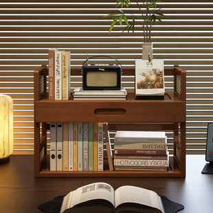 中古风书桌书架置物架桌面小型简易书柜工位桌上收纳架子2025新款