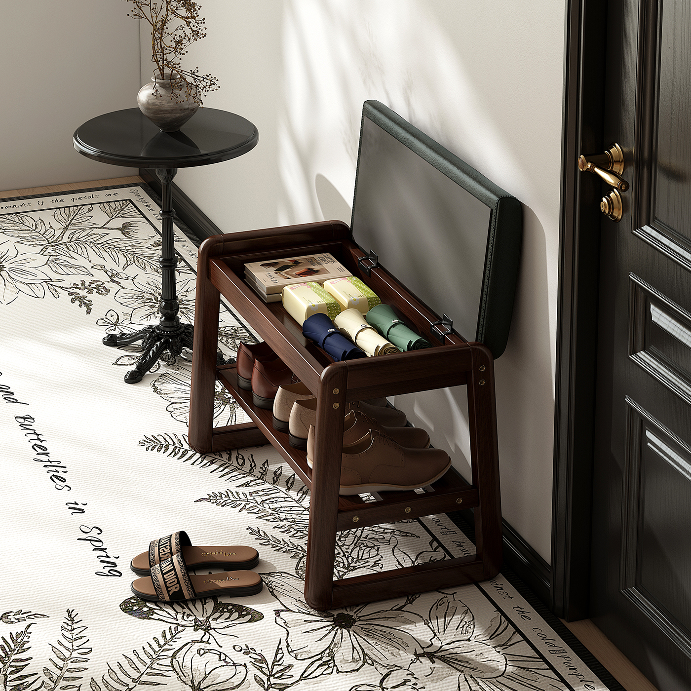 实木储物换鞋凳鞋架，一凳多用