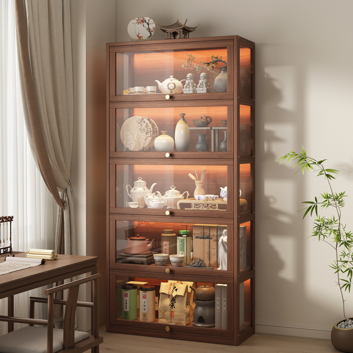 实木博古架展示柜中式茶柜置物柜落地茶室靠墙边柜防尘透明储物柜,住宅家具,多宝格/博古架,淘宝优惠券,粉丝福利购,淘宝优惠卷