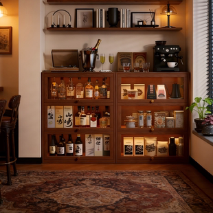 实木酒柜客厅靠墙洋酒透明展示柜家用小酒馆餐边柜酒水收纳陈列柜